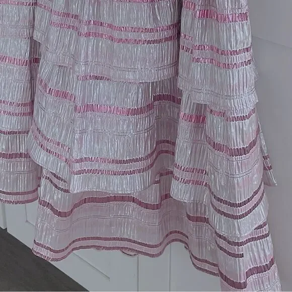 LoveShackFancy Party Midi Skirt Silver and Pink Metallic Layered Maxi Size 0 - Picture 5 of 9